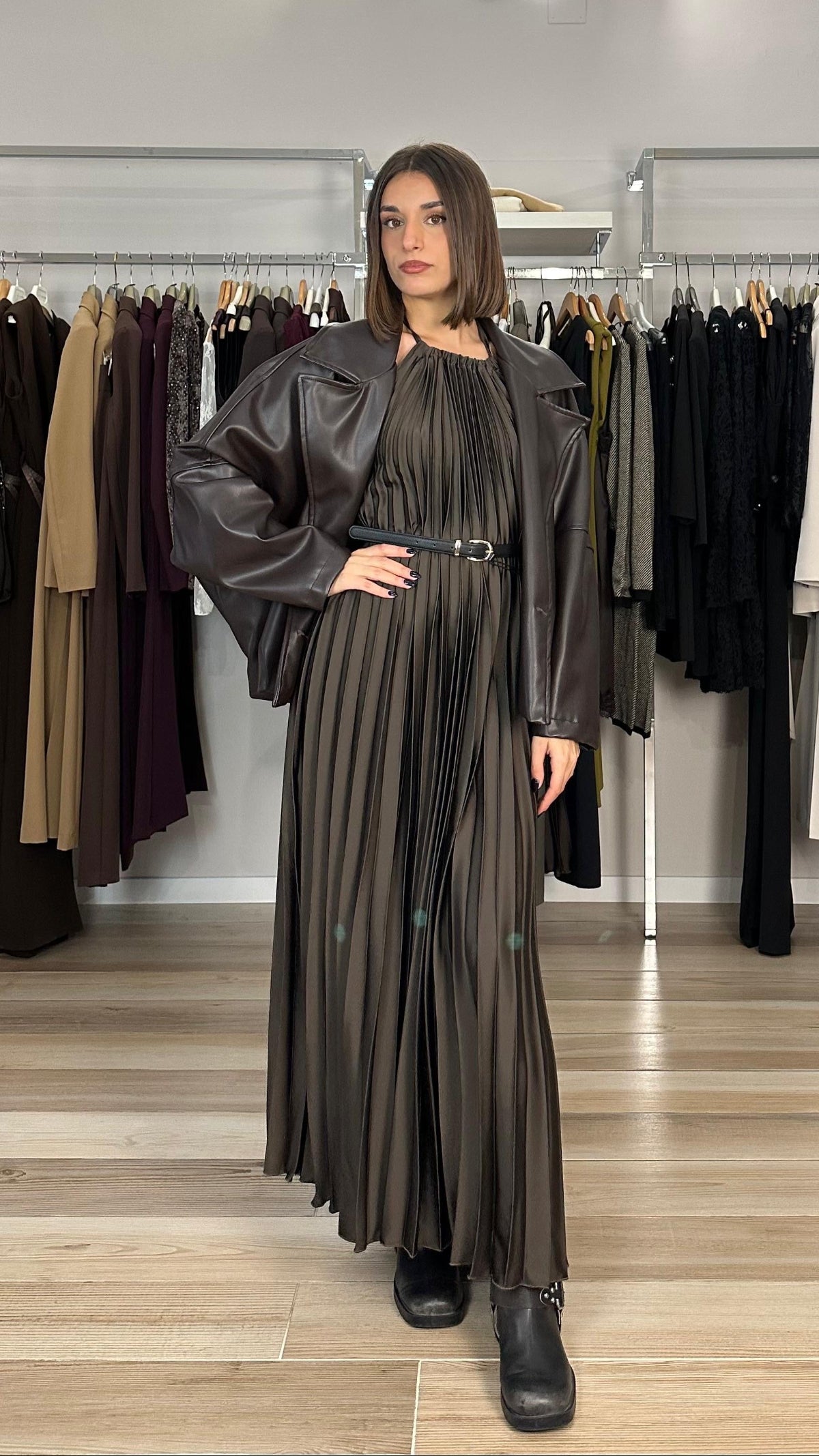 Haveone abito plissettato marrone