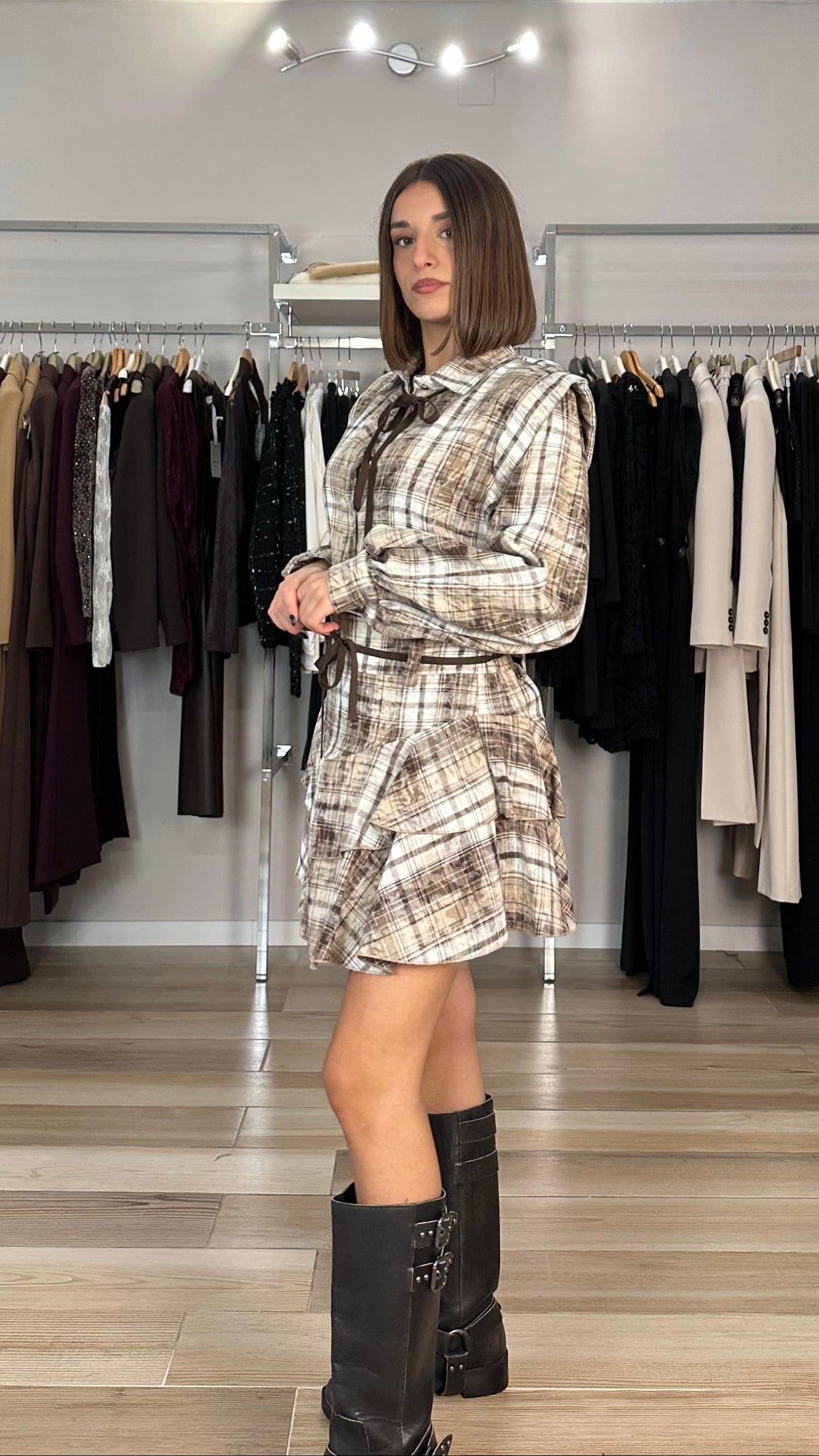 Haveone camicia check beige laterale