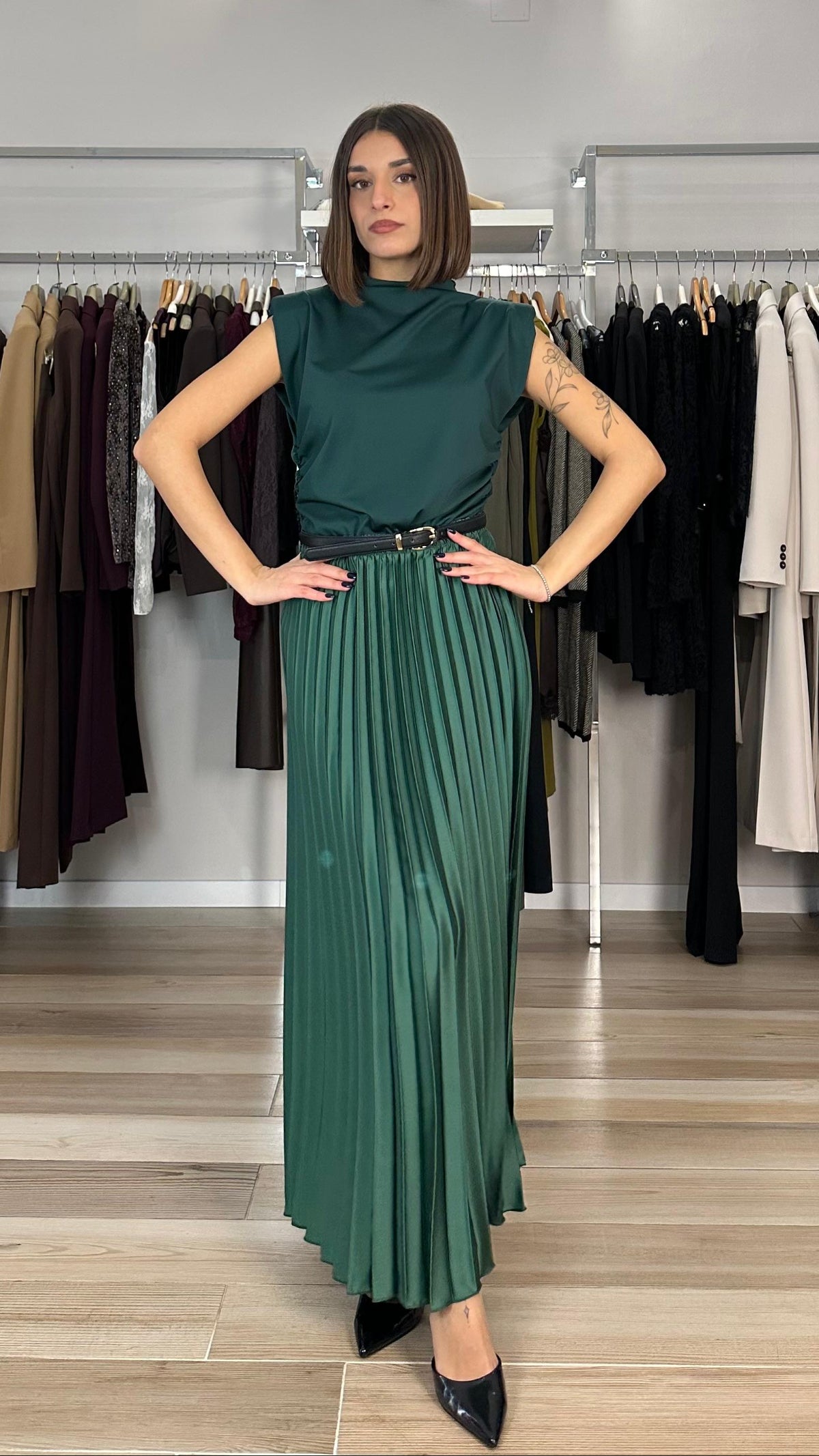 Haveone gonna plissettata verde laterale