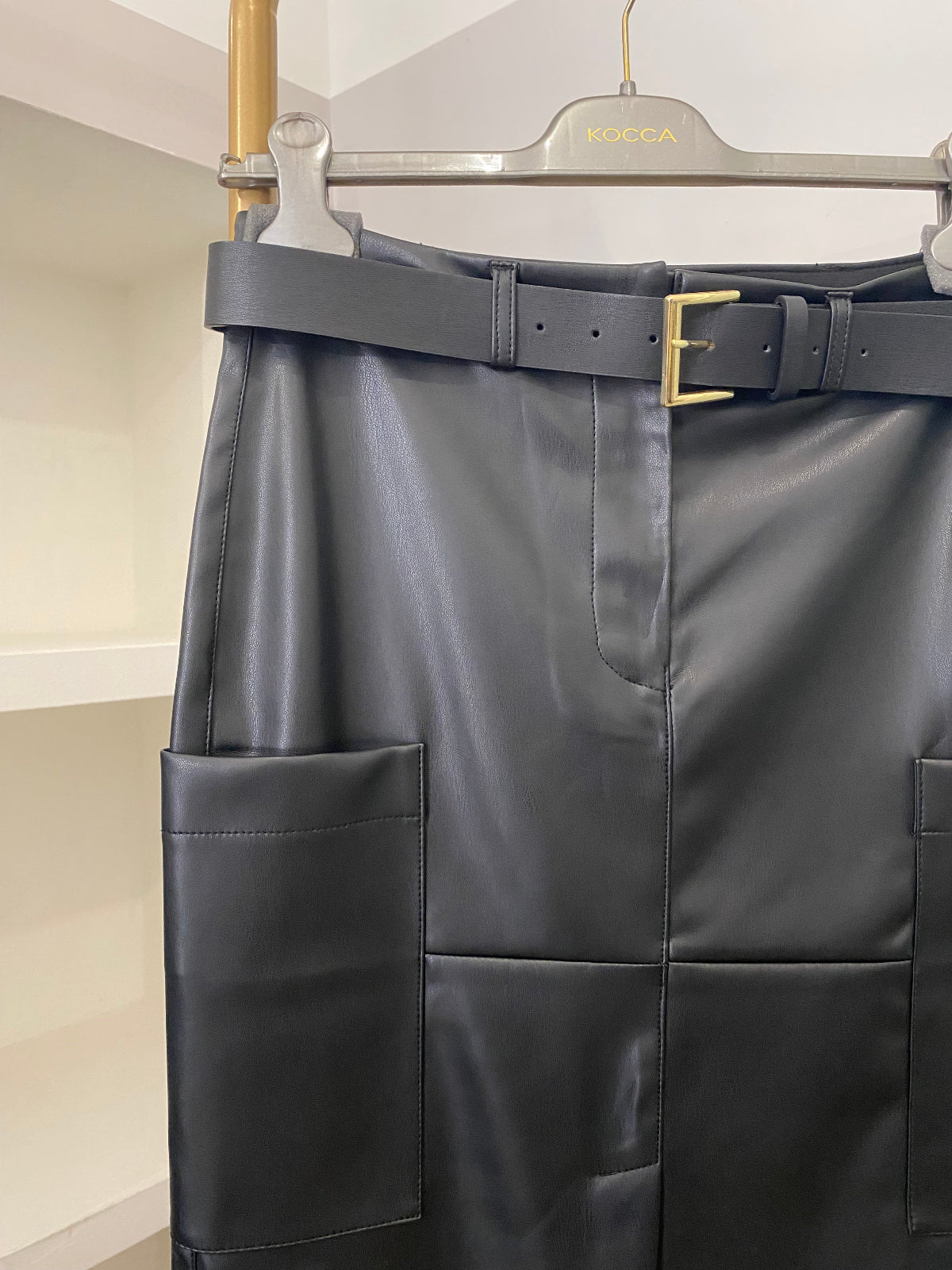 Kocca gonna longuette in ecopelle nera