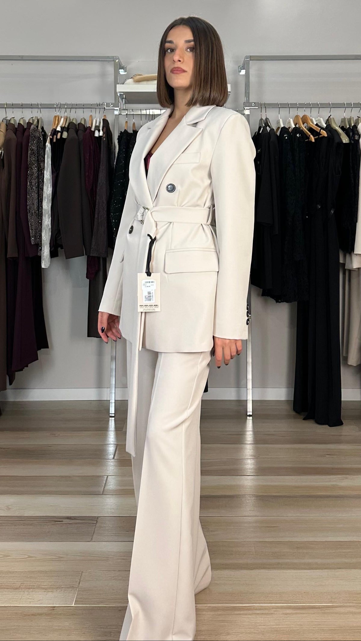 Maryley pantalone palazzo gesso dettaglio