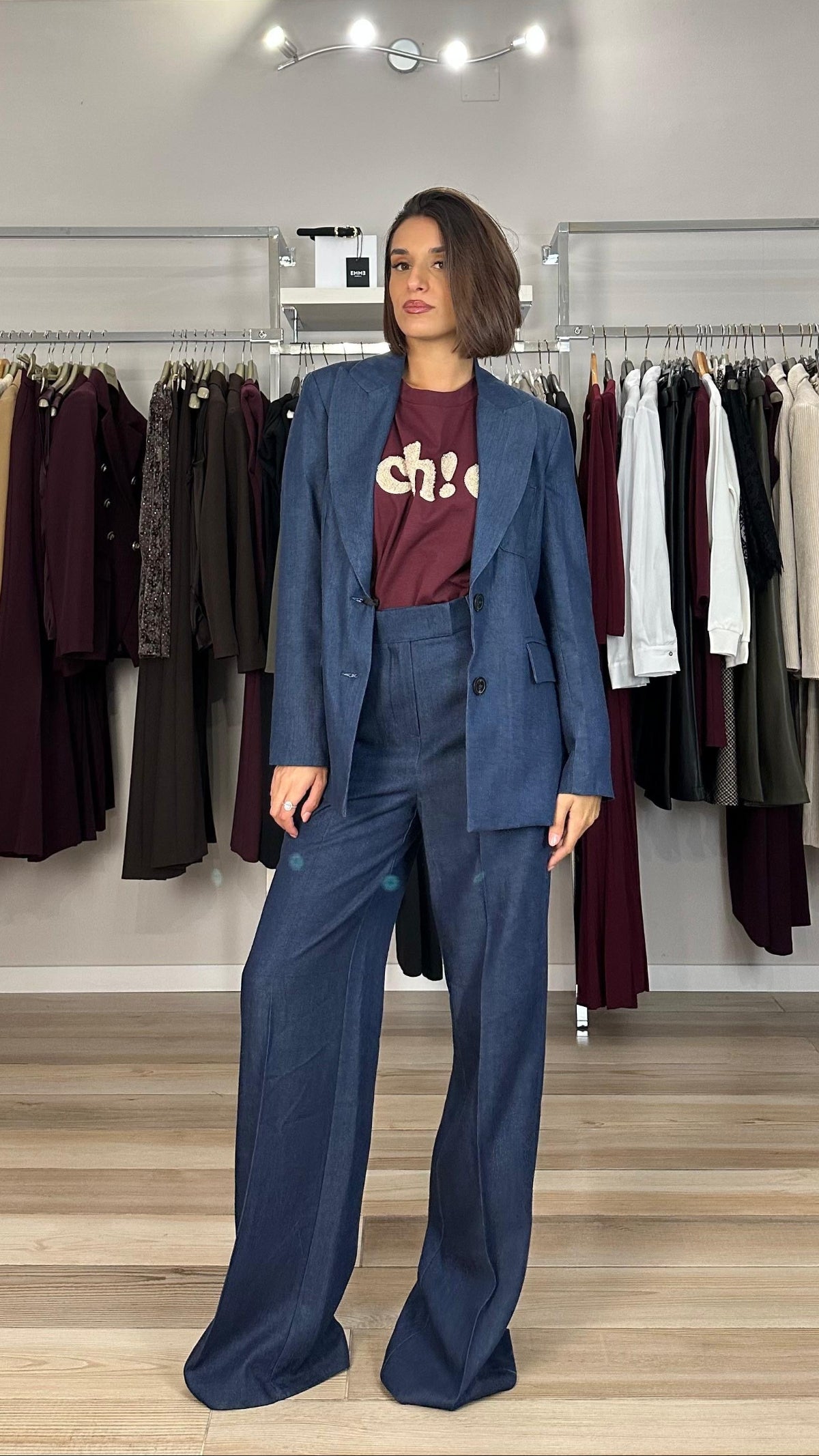 Maryley pantalone palazzo lyocell blu dettaglio