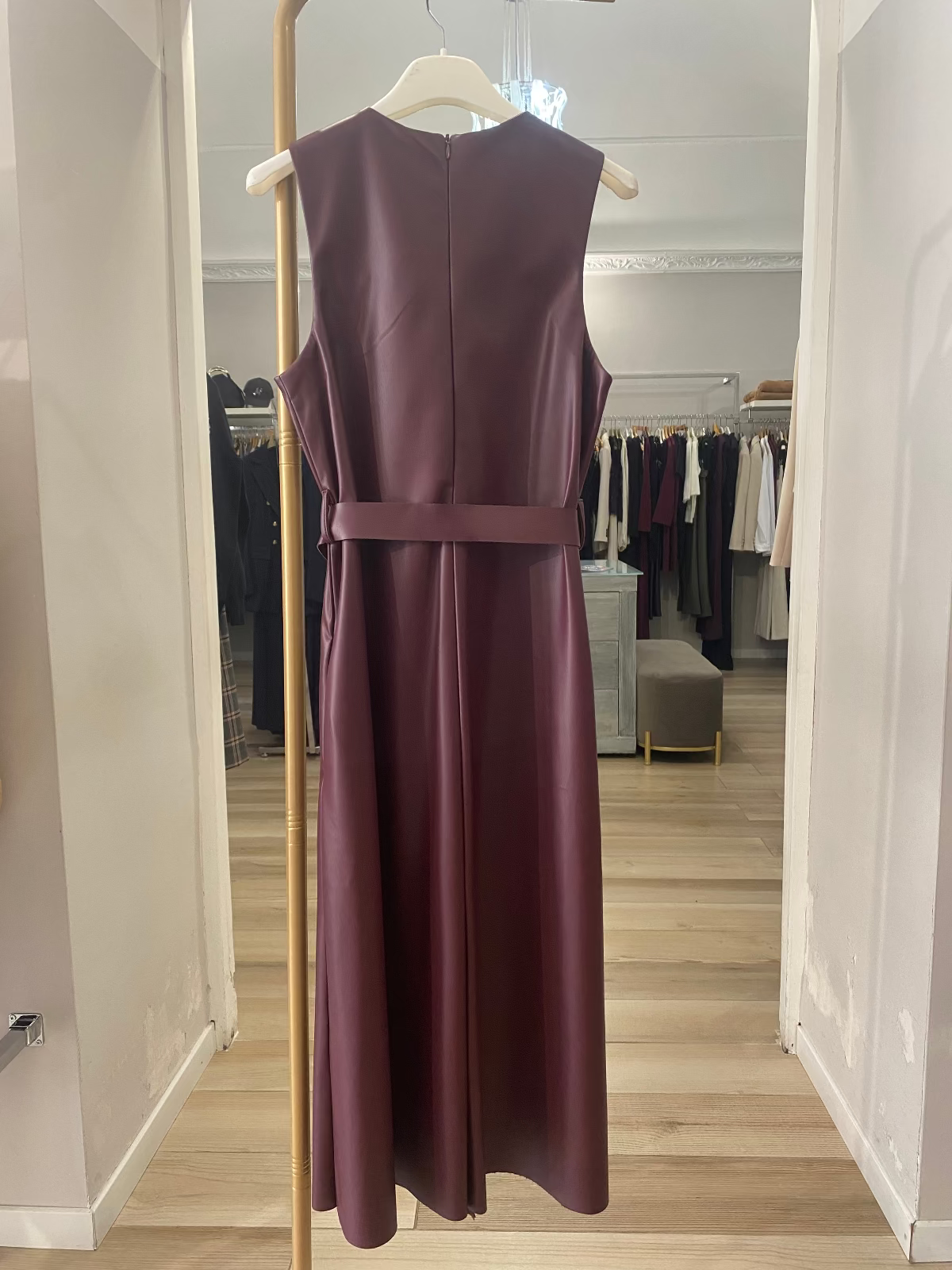 Susy mix abito midi ecopelle bordeaux retro