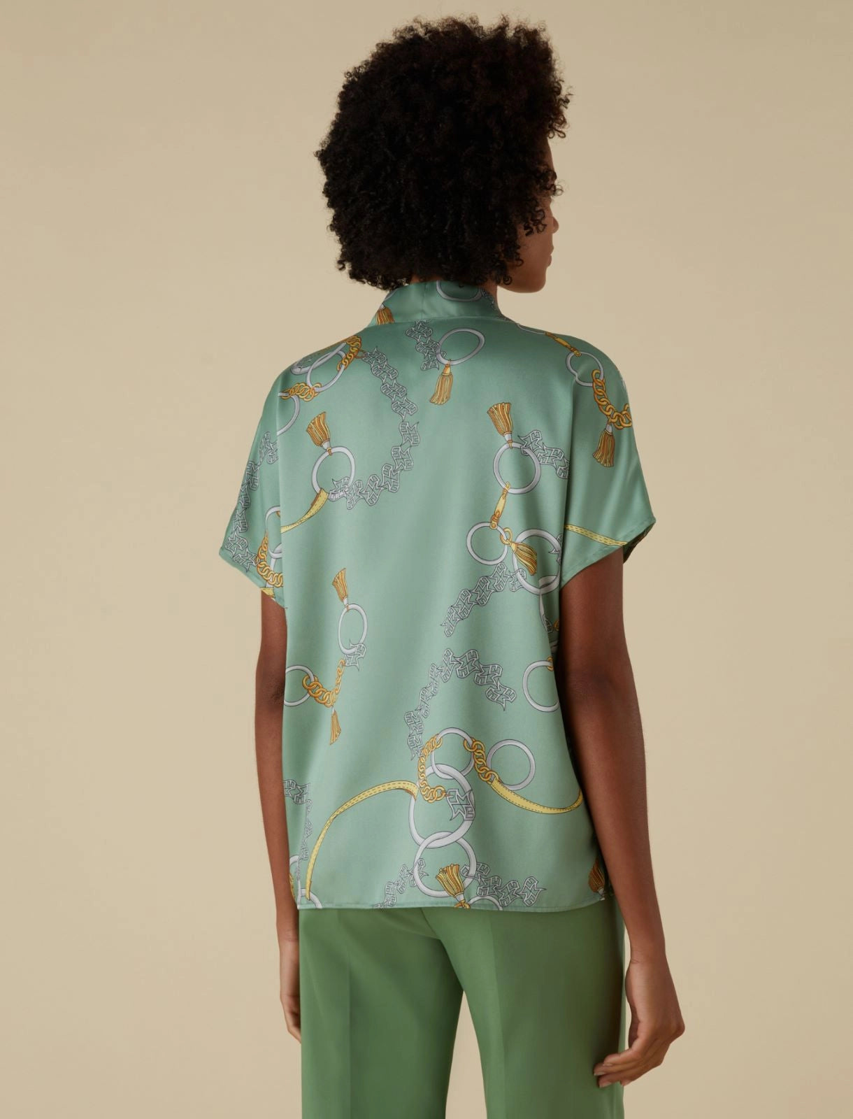 Blusa Emme Marella fantasia verde retro