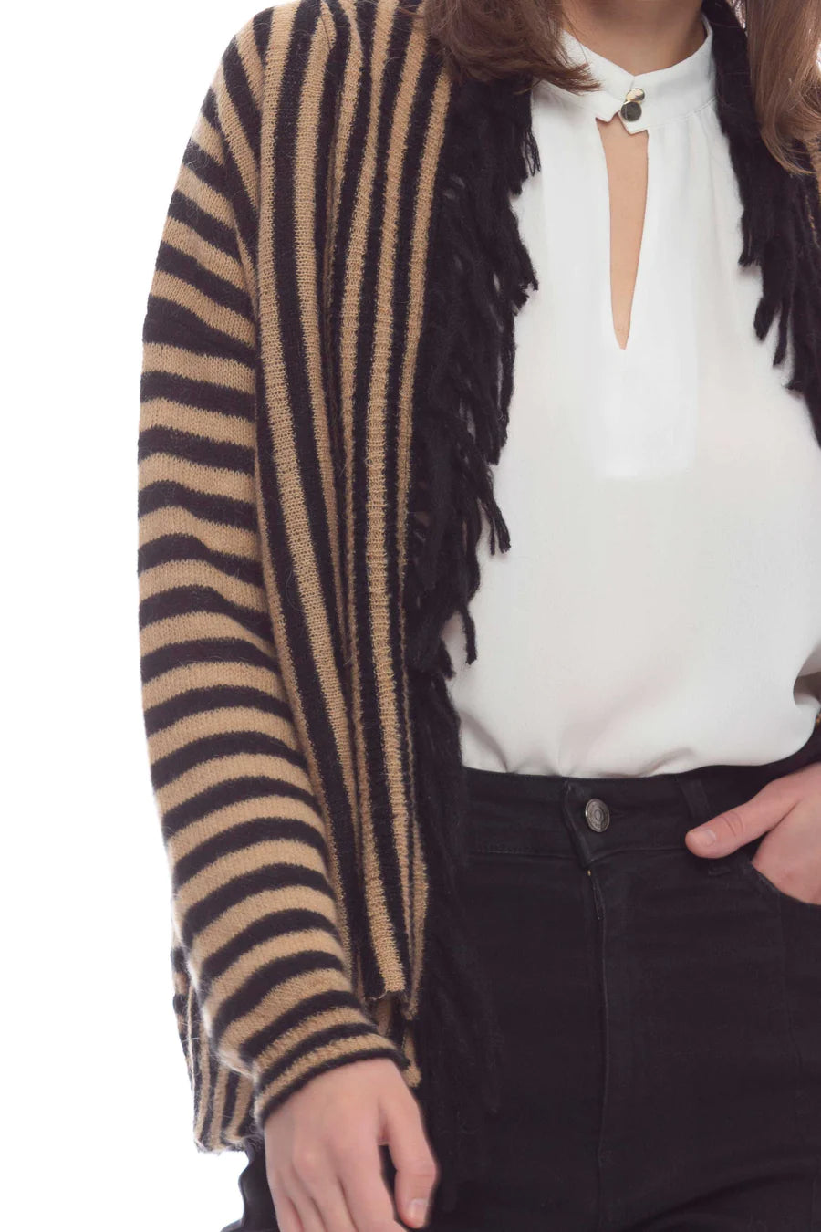 Cardigan kocca con frange dettaglio