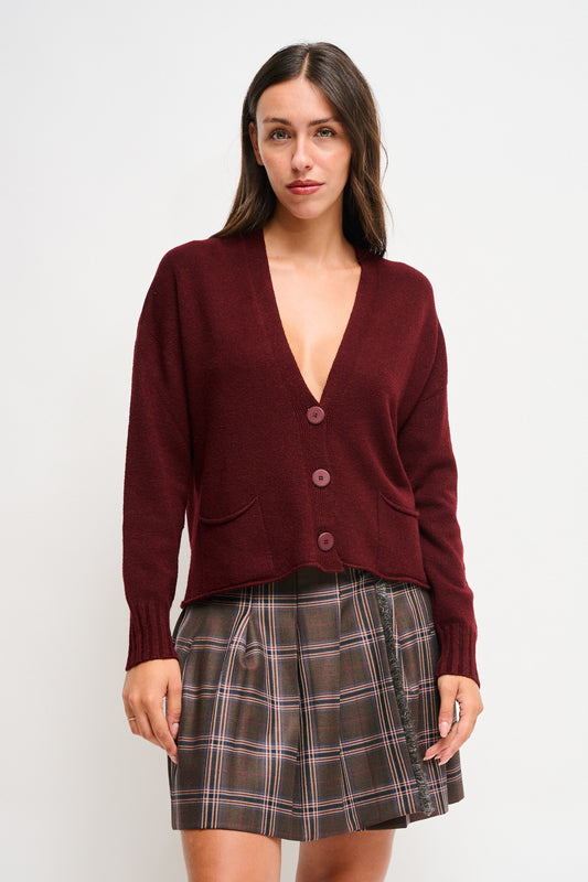 CardigancontascheMaryleybordeauxfrontale