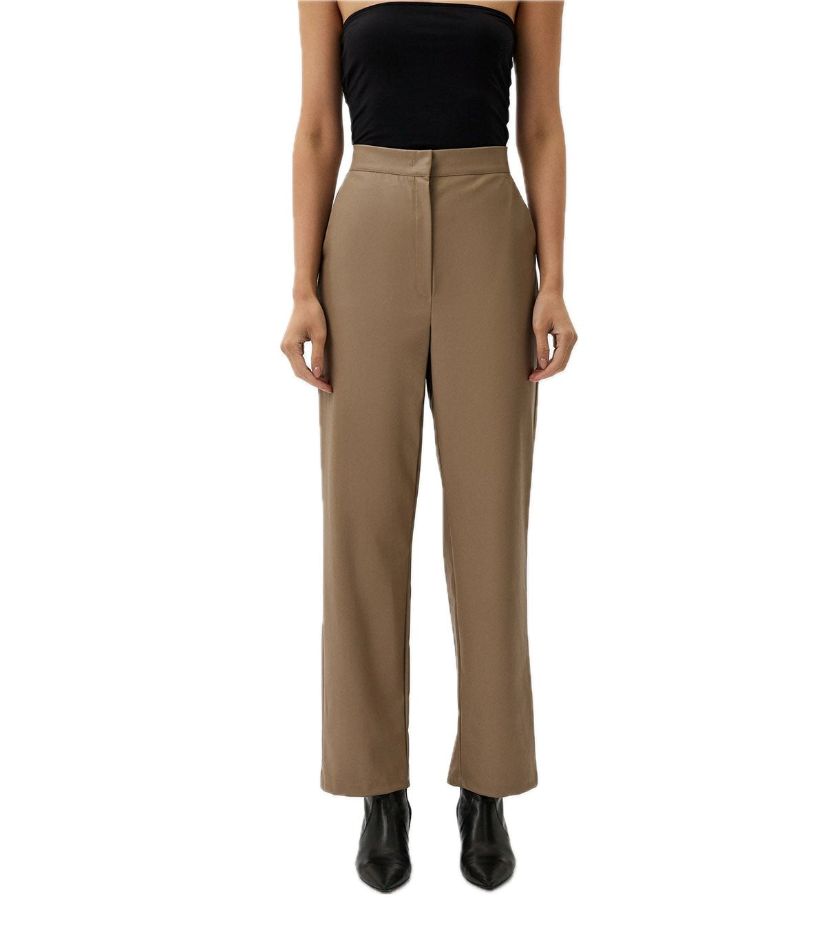 Emme Marella pantalone in ecopelle tortora frontale