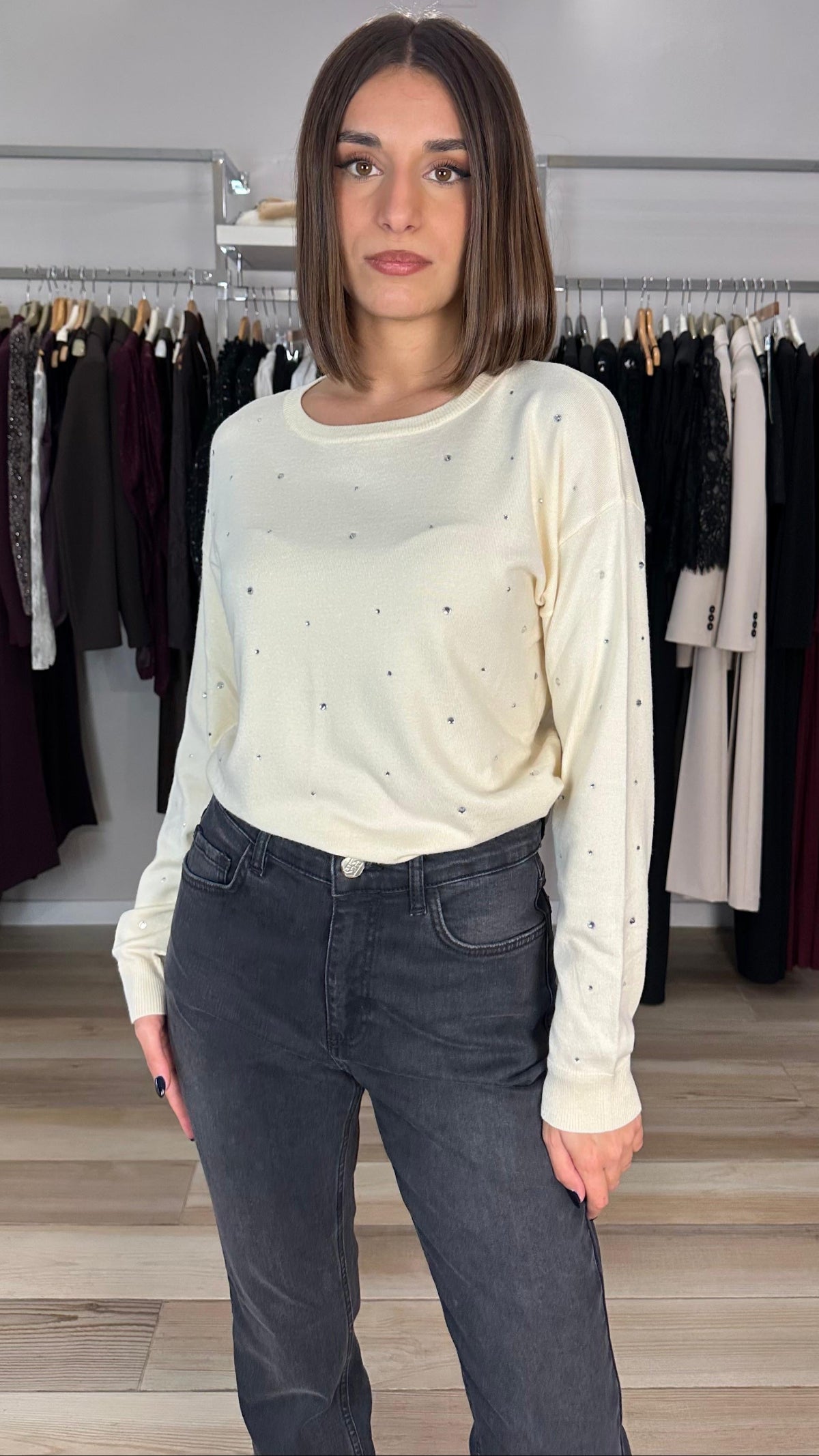 Emme maglioncino strass panna