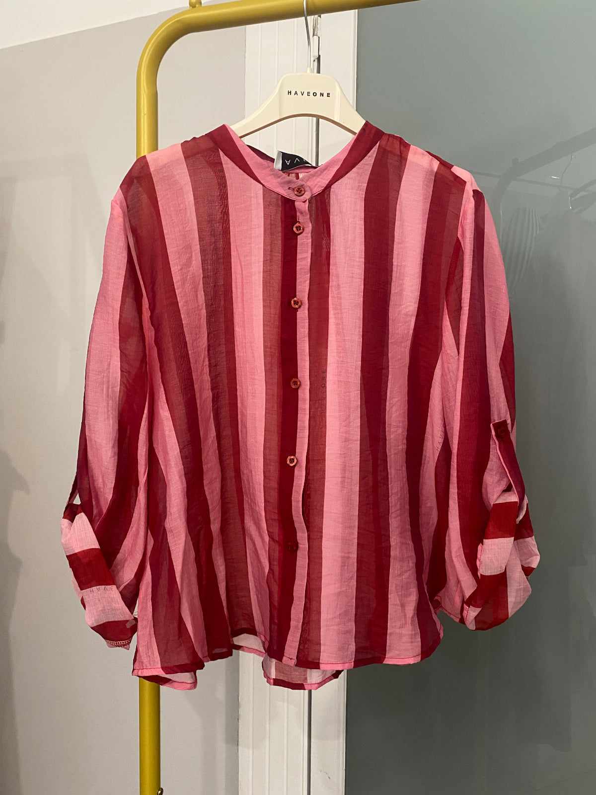 Have one camicia in mussola righe fucsia 