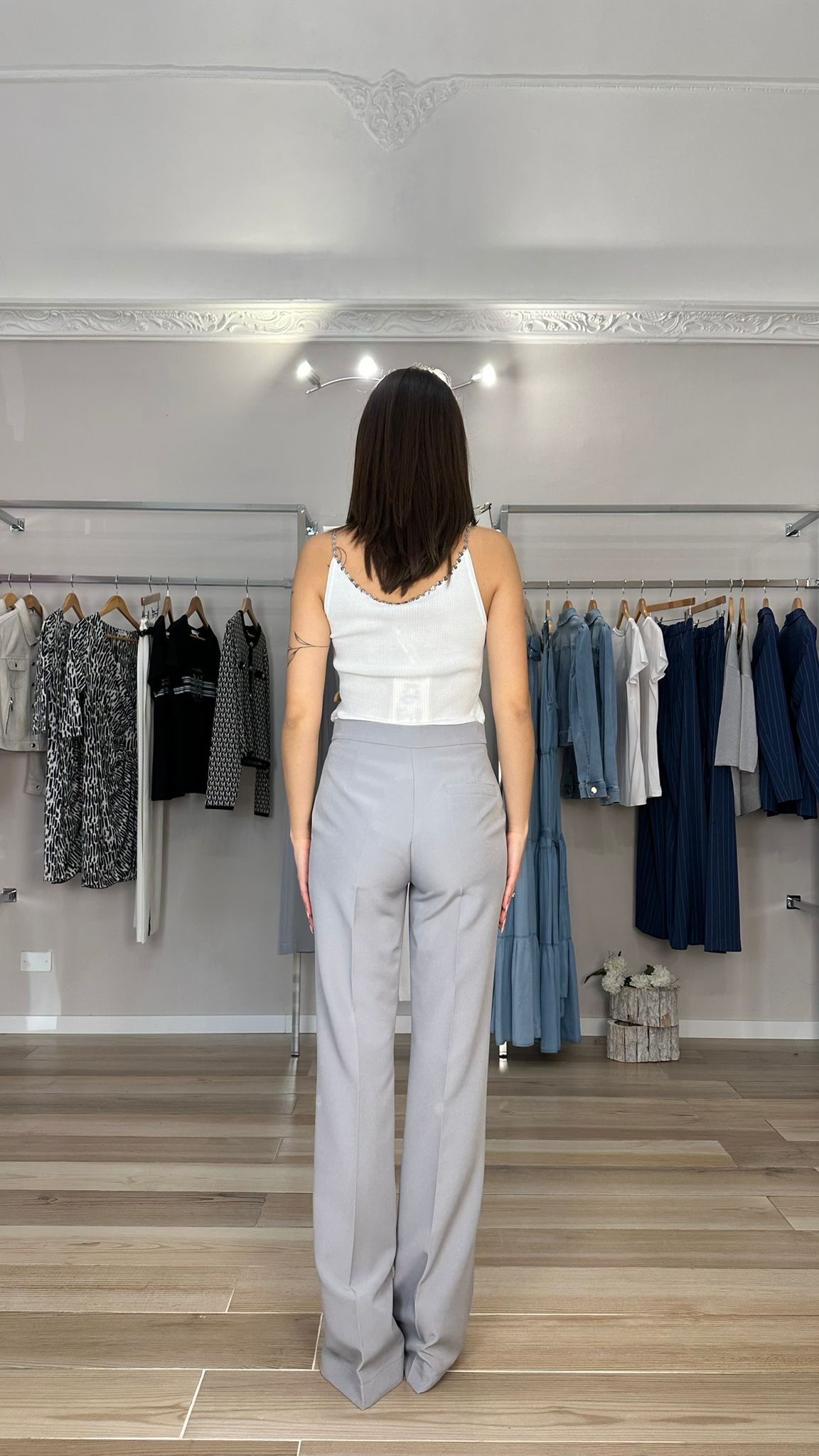 Pantalone a zampa Maryley grigio retro
