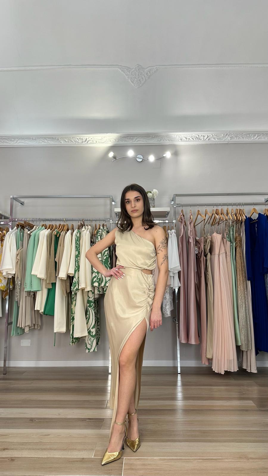 Abito oro monospalla Souvenir frontale