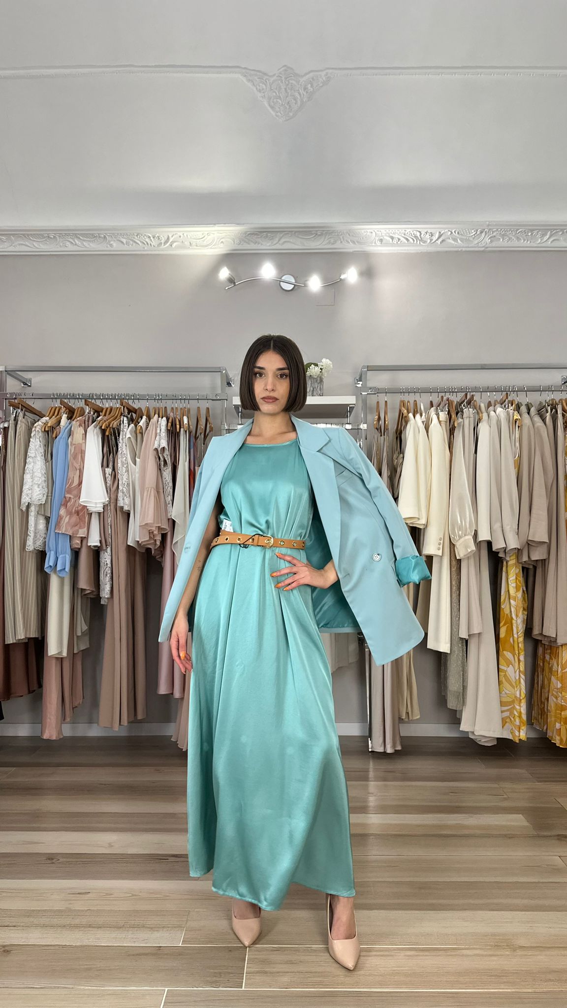 Abito Haveone verde acqua dettaglio