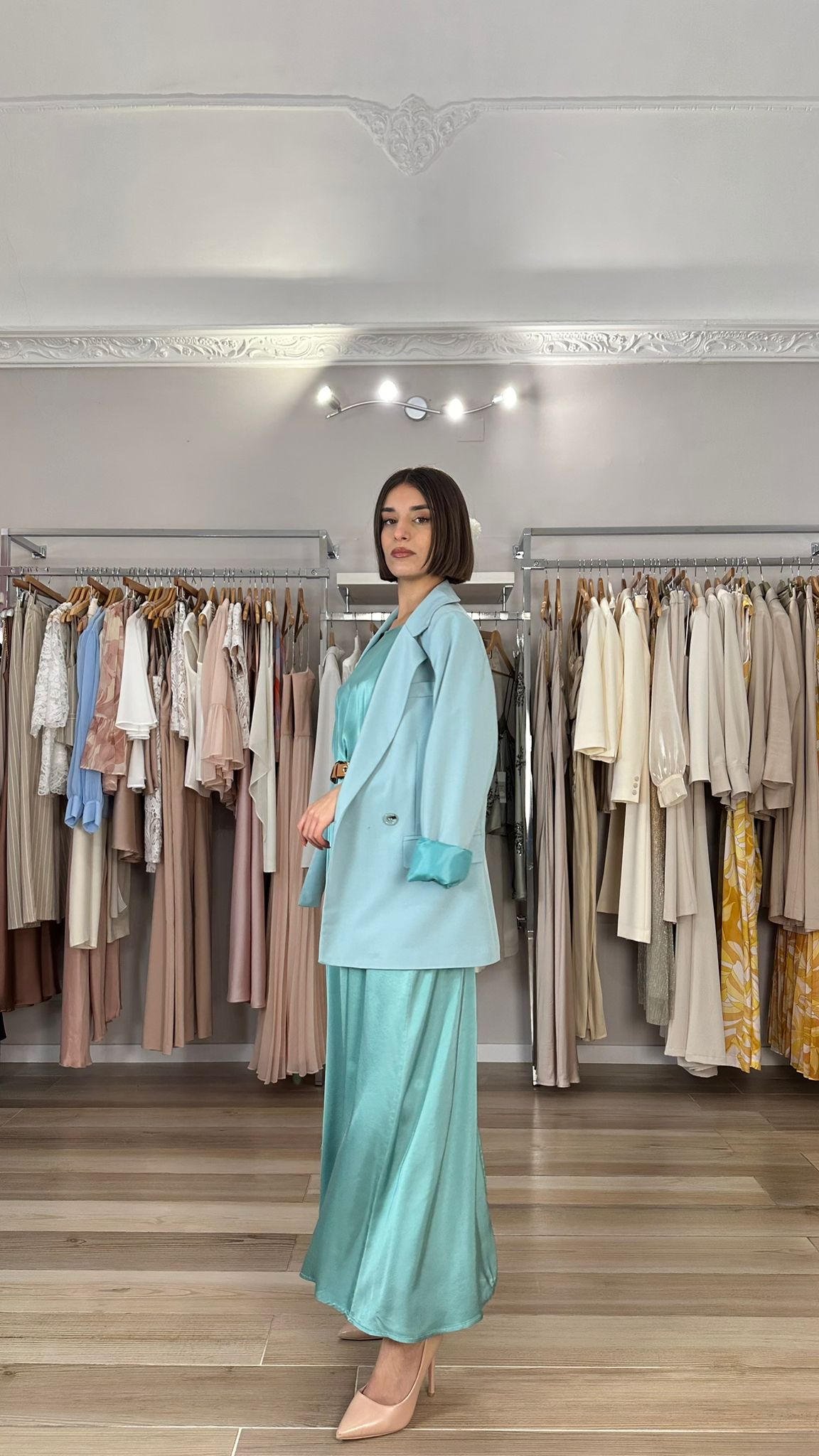 Abito Haveone verde acqua laterale