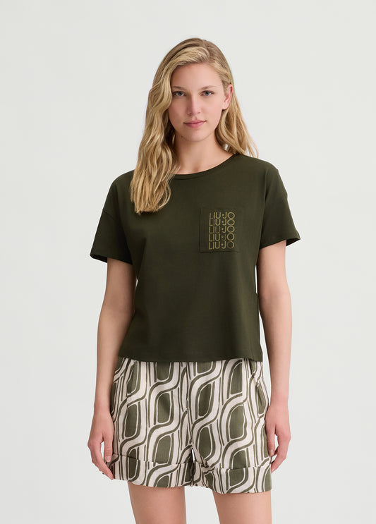 Liu_Jo_t-shirt_taschino_logo_verde_militare_frontale