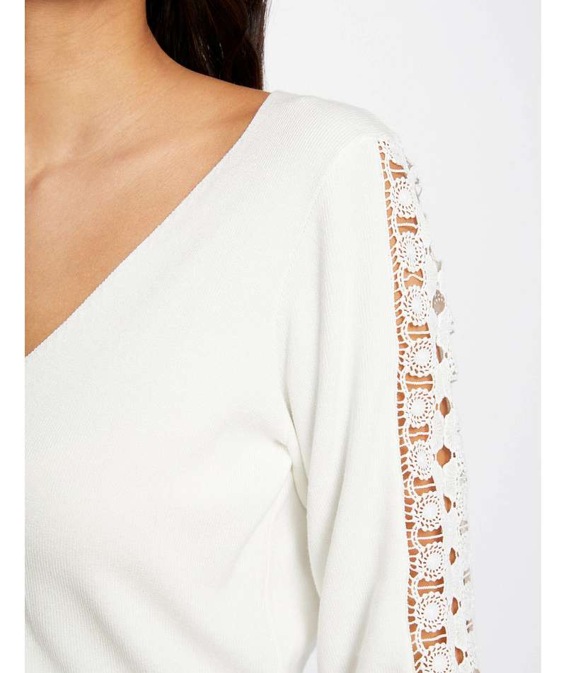 Maglia bianca con pizzo Morgan dettaglio