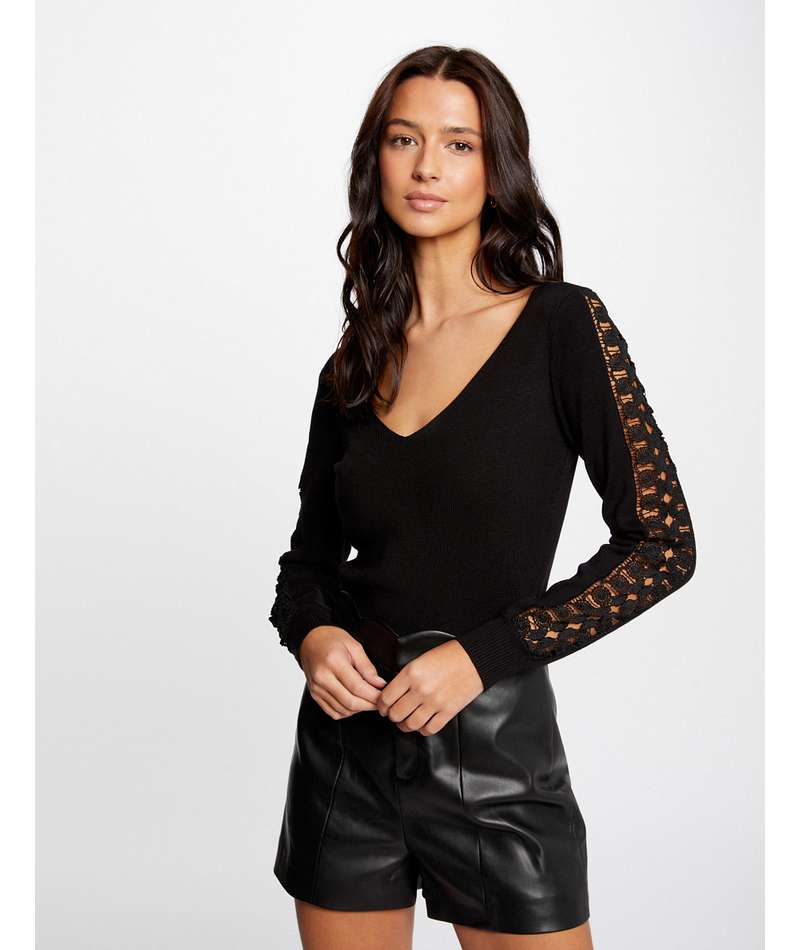 Maglia in pizzo nera Morgan frontale