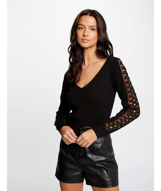 Maglia in pizzo nera Morgan frontale