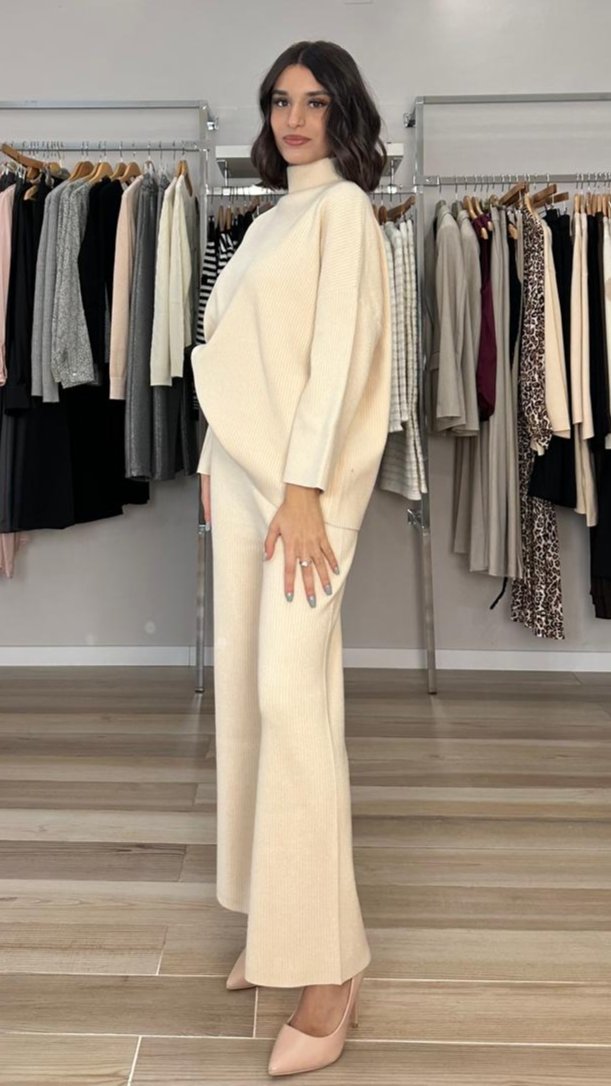 Maglione a costine Soya panna laterale