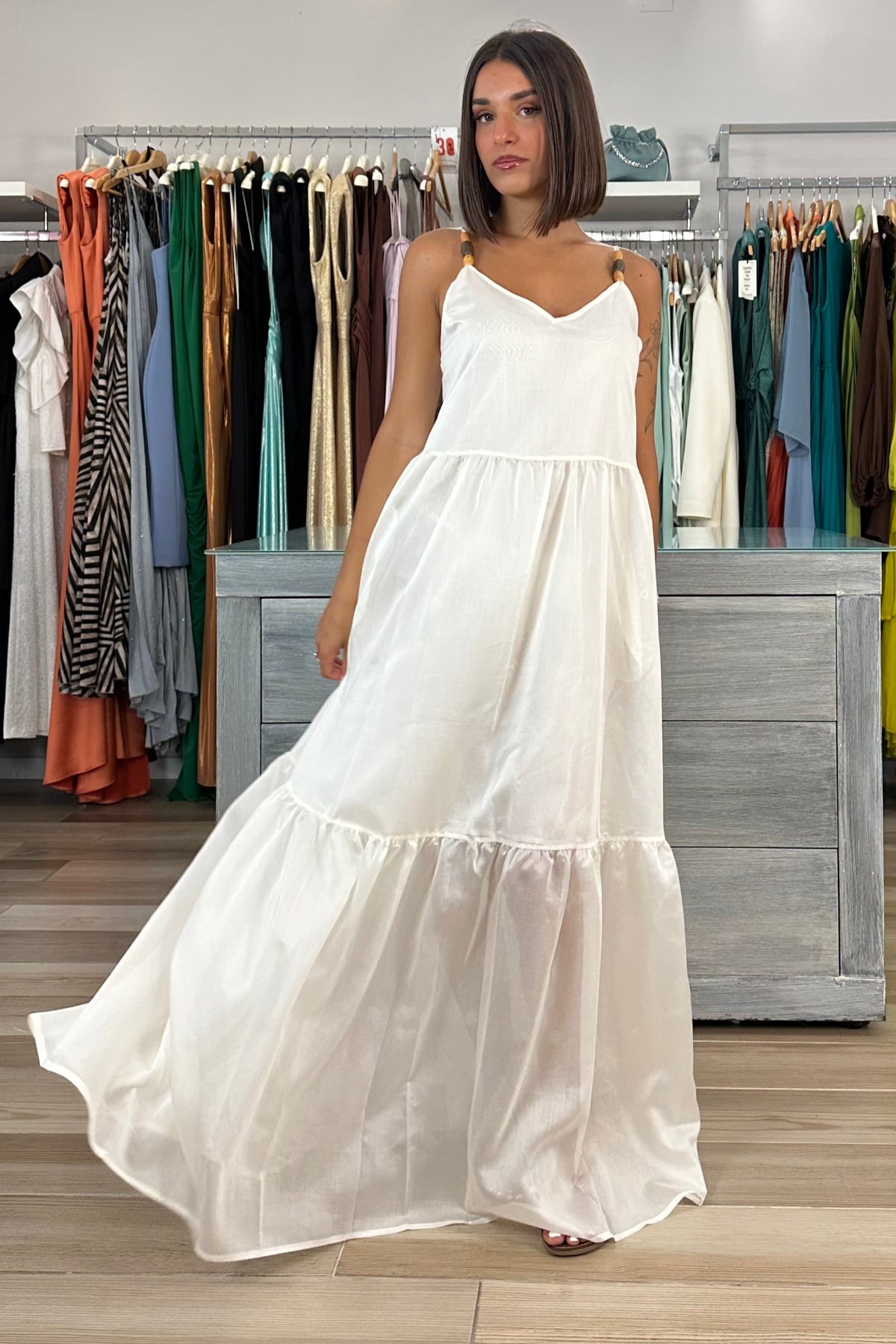 Maryley abito lungo in lyocell bianco frontale