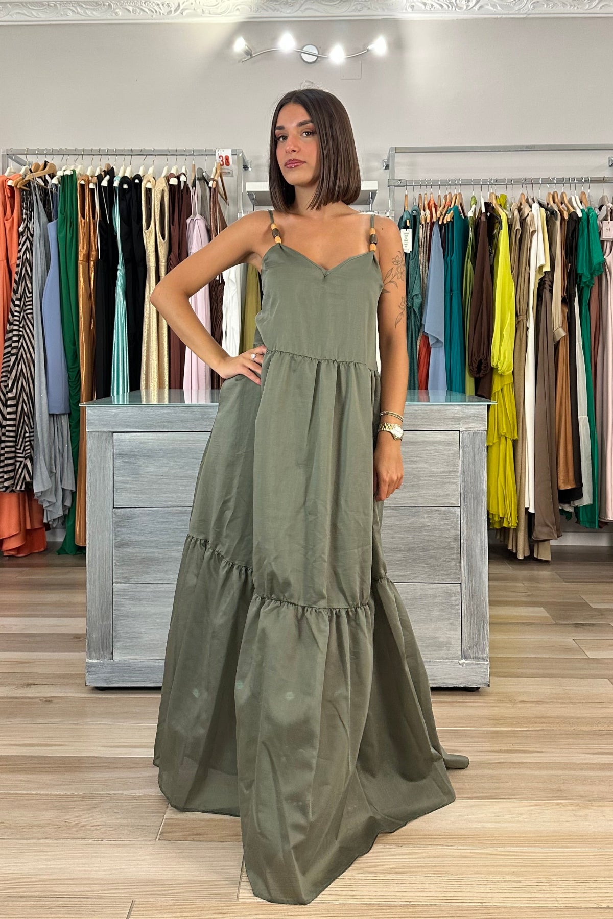 Maryley abito lungo verde militare 