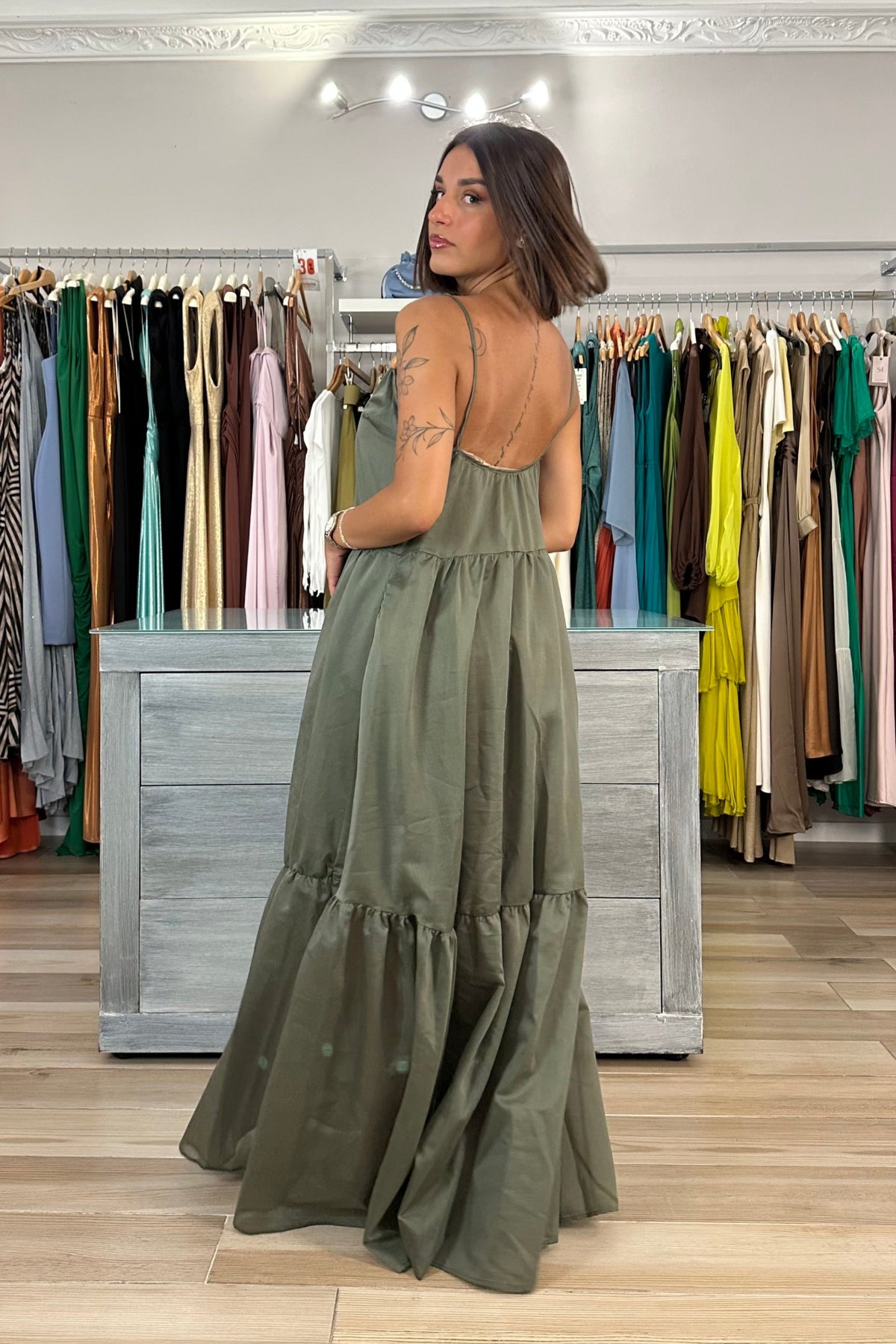 Maryley abito lungo verde militare retro