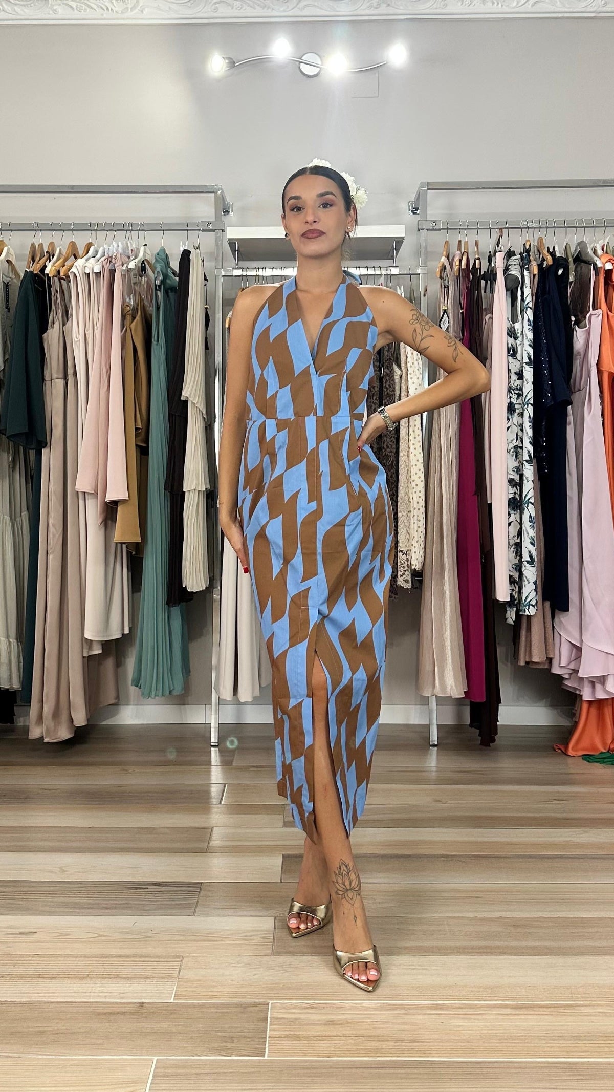 Maryley abito midi a fantasia celeste - 26EB356