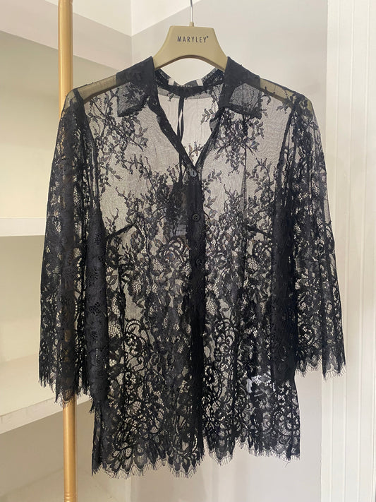 Maryley camicia in pizzo nera