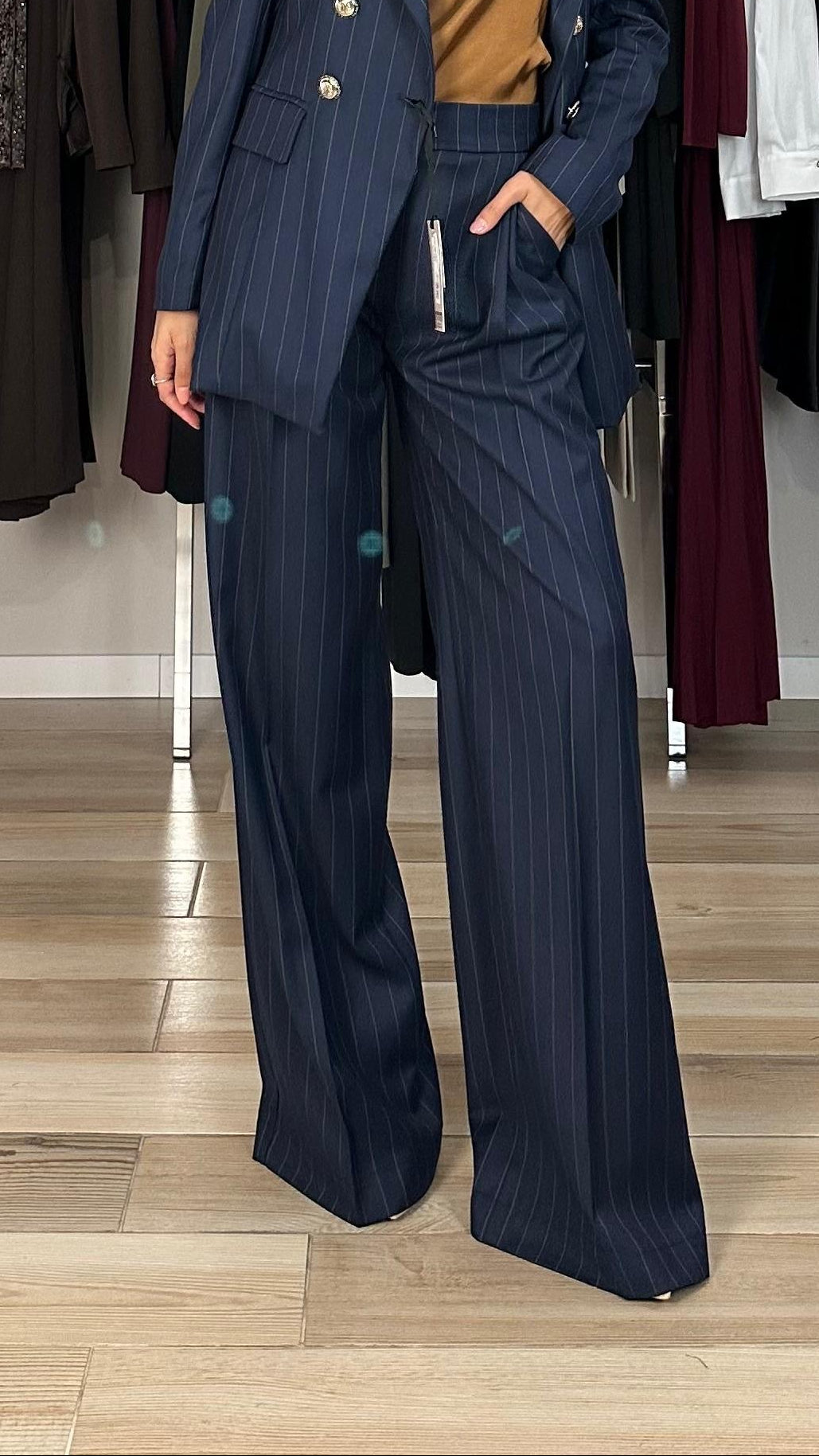 Maryley pantalone blu gessato frontale