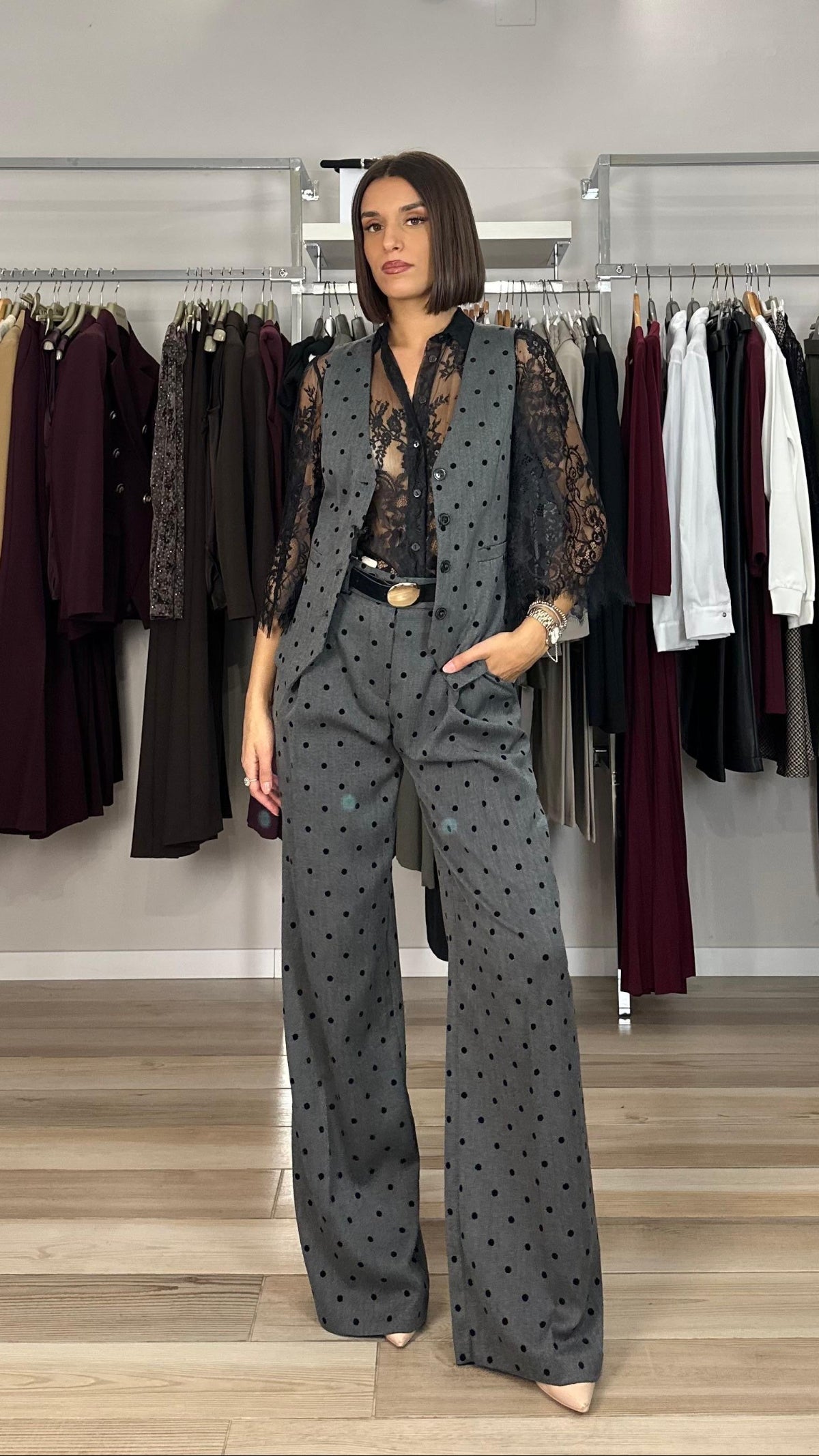 Maryley pantalone palazzo a pois