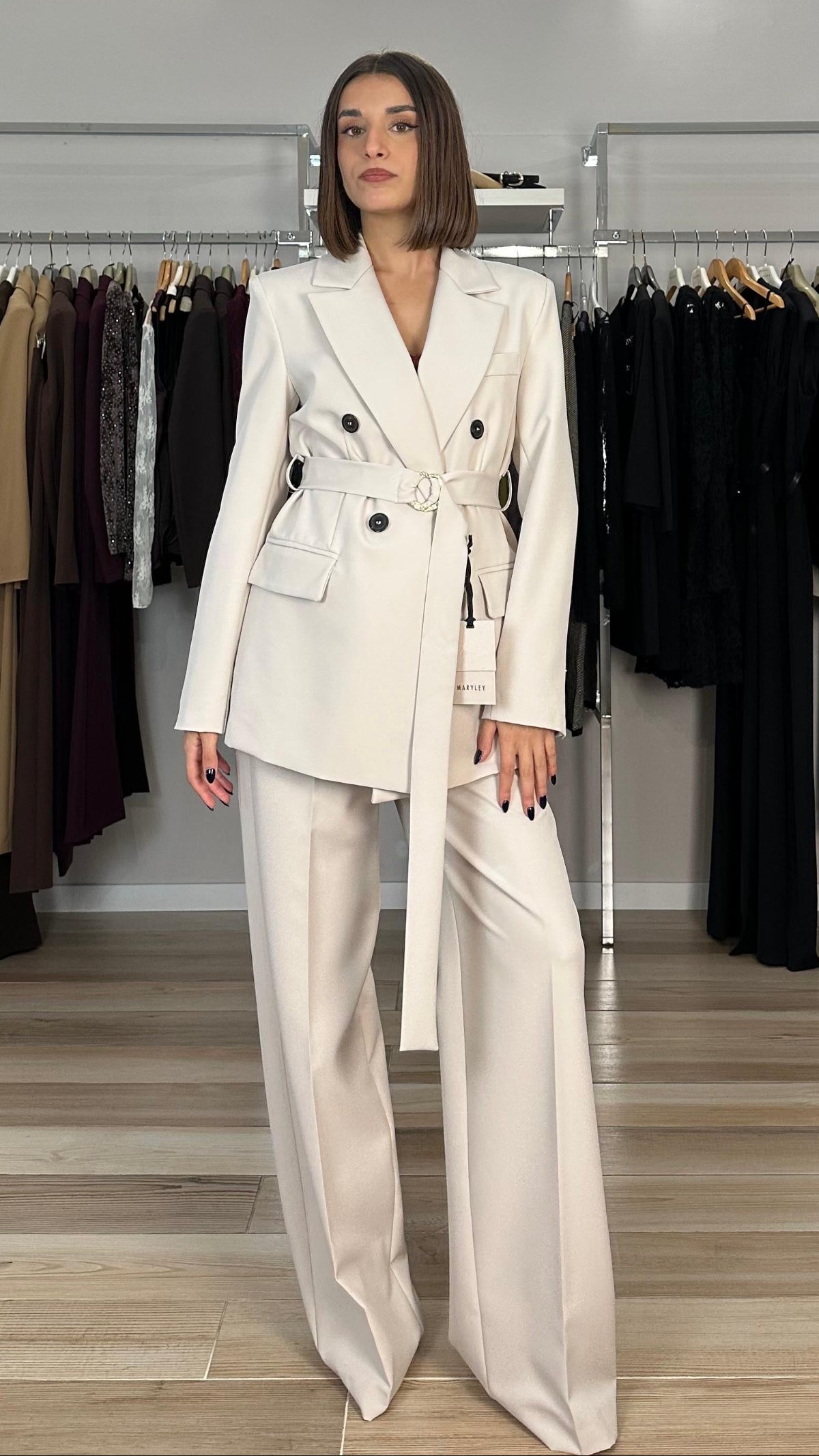 Maryley pantalone palazzo gesso