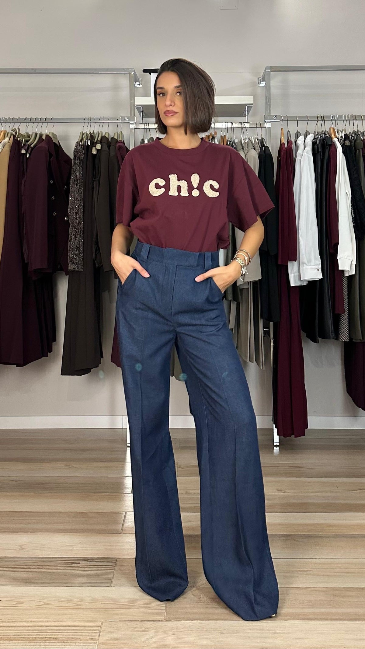 Maryley pantalone palazzo lyocell blu