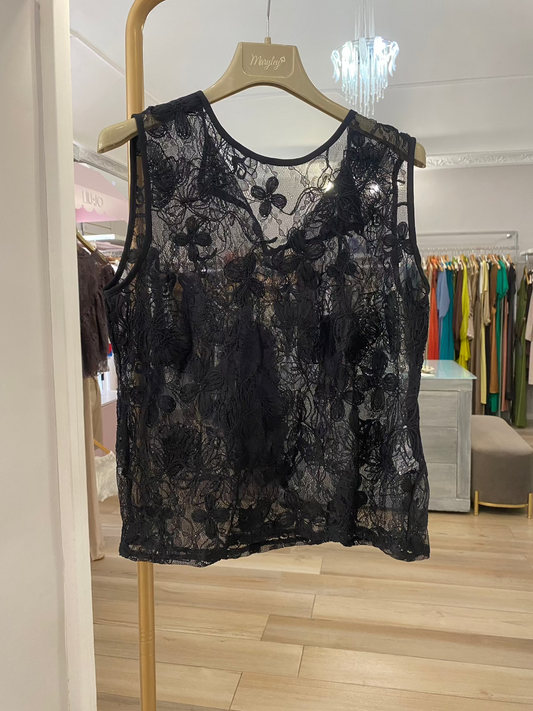 Maryley top in pizzo smanicato nero