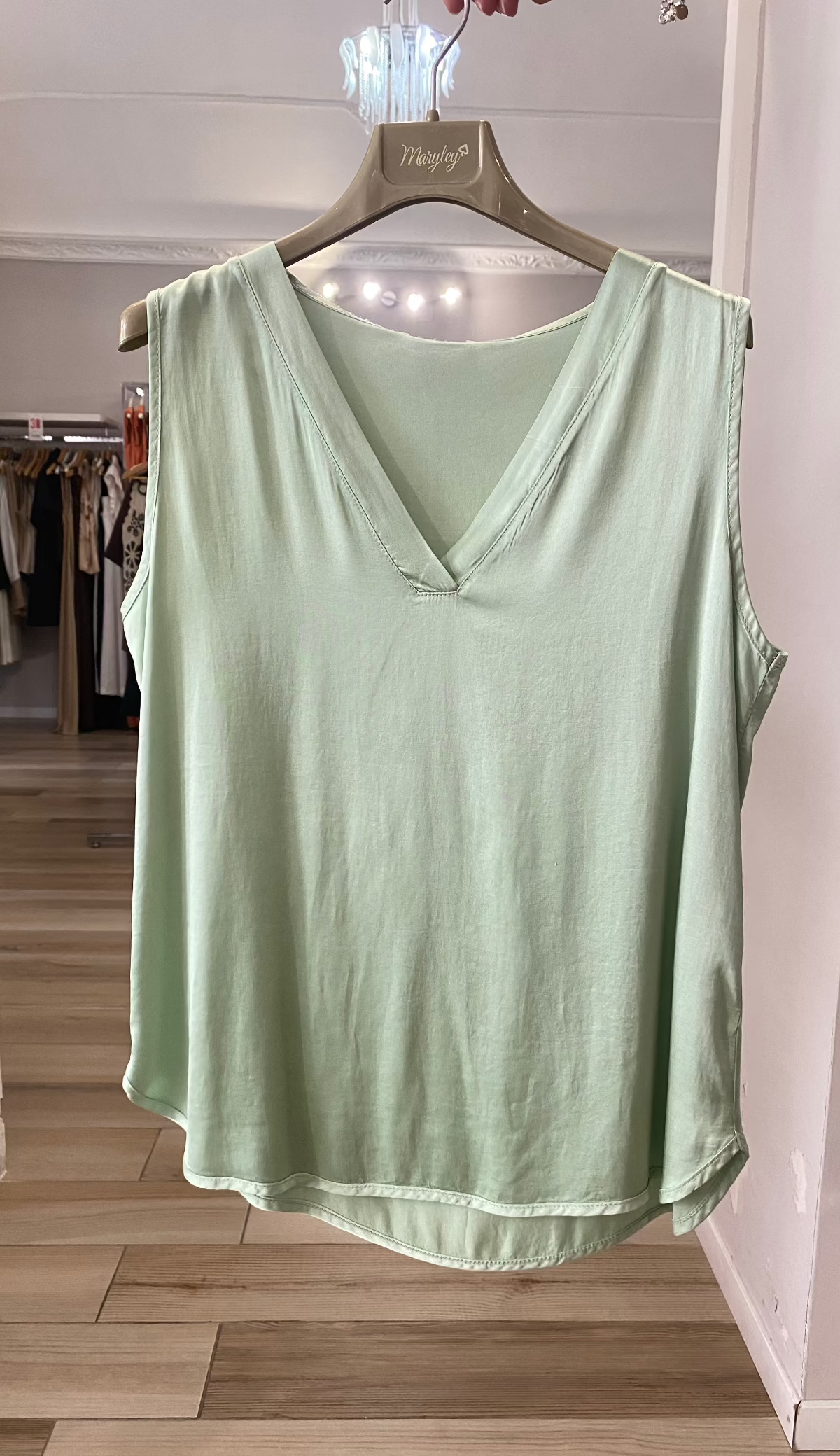 Maryley top in raso verde menta