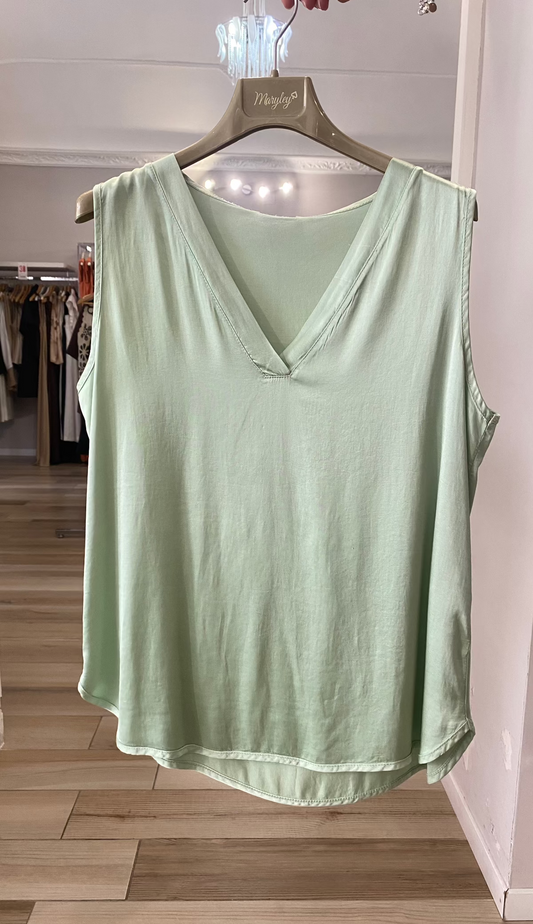 Maryley top in raso verde menta