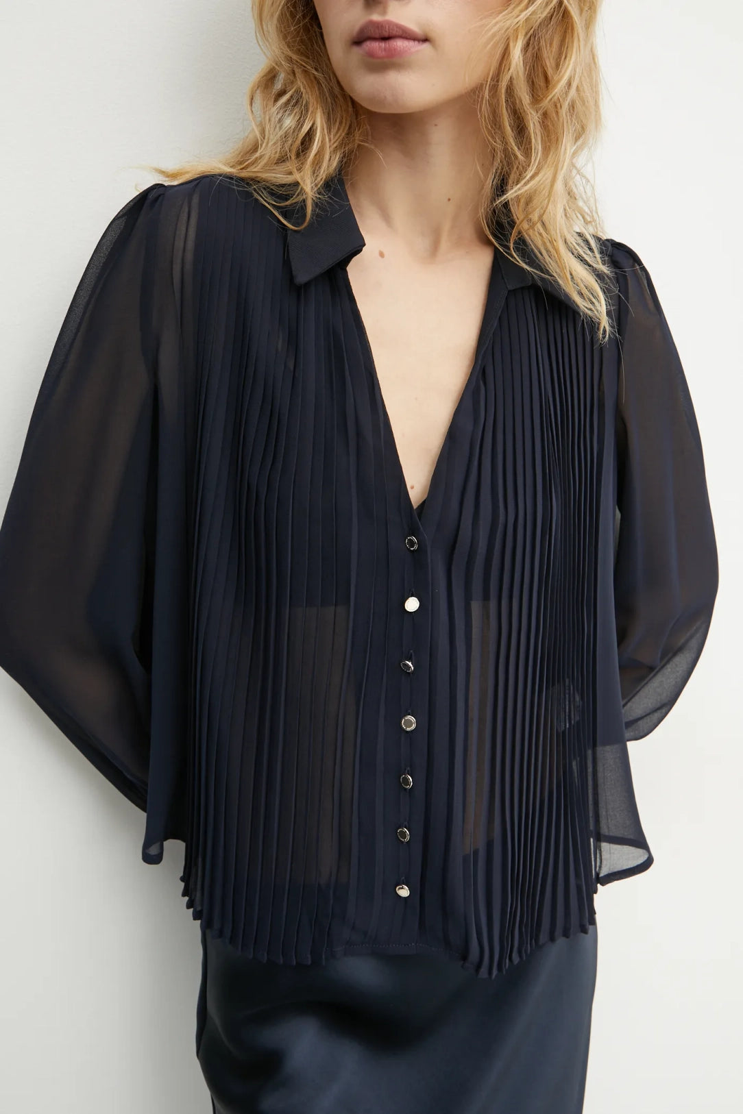 Morgan de toi camicia plissè blu frontale