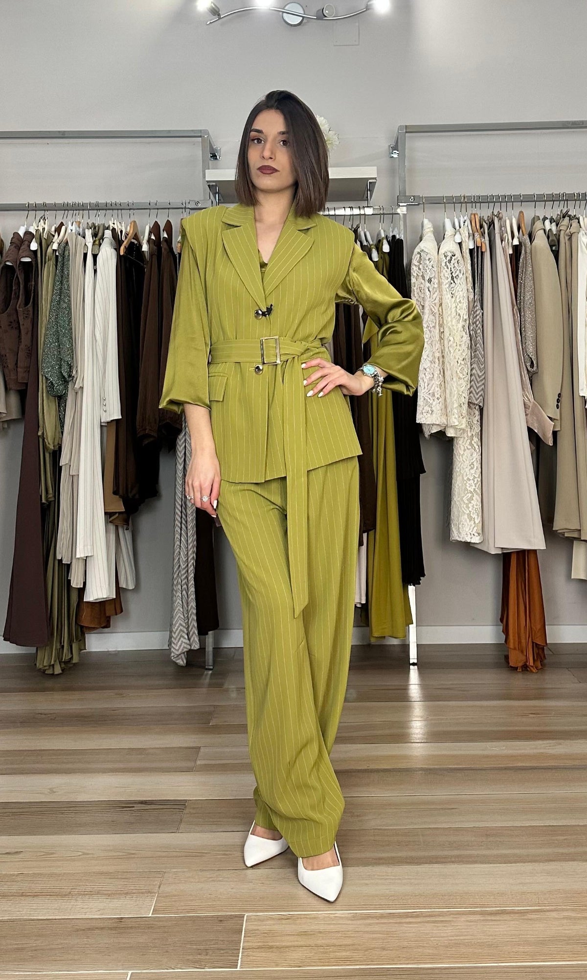 Pantalone gessato Maryley dettaglio