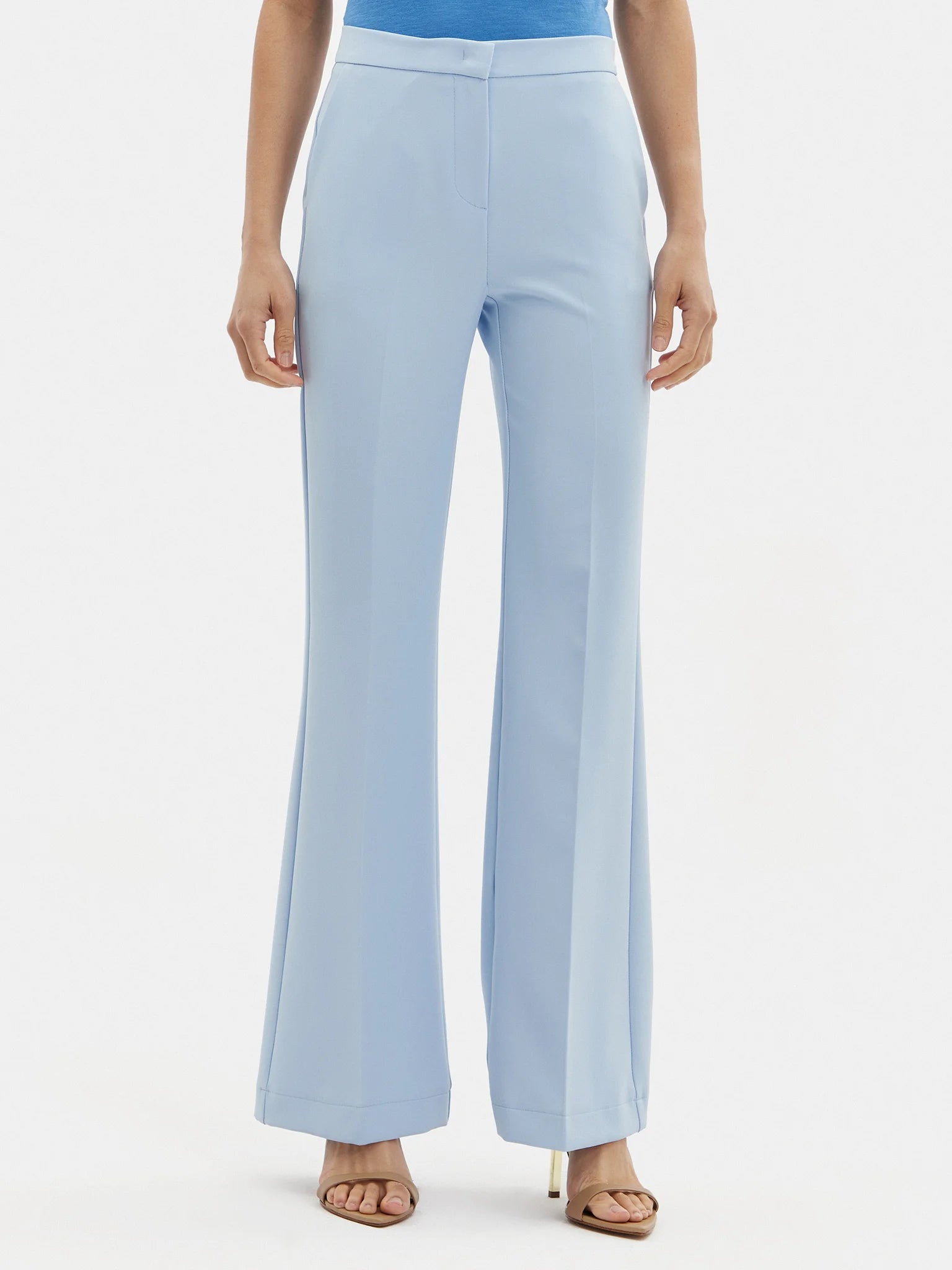 Pantalone a zampa Maryley celeste frontale