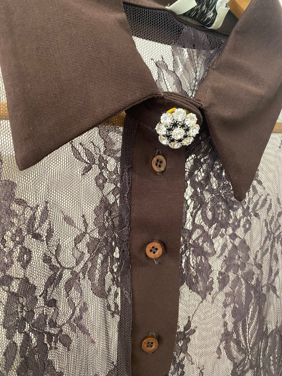 Susy mix maglia in pizzo marrone dettaglio