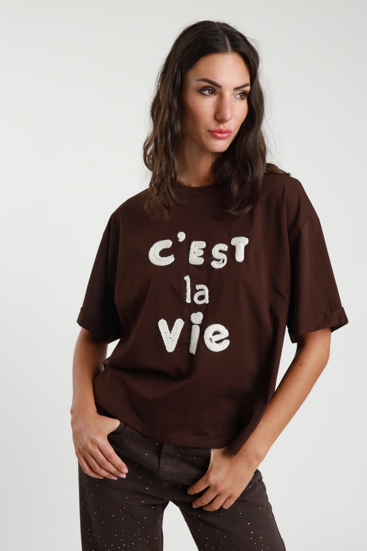 Susymixt-shirtoverincotonemarrone