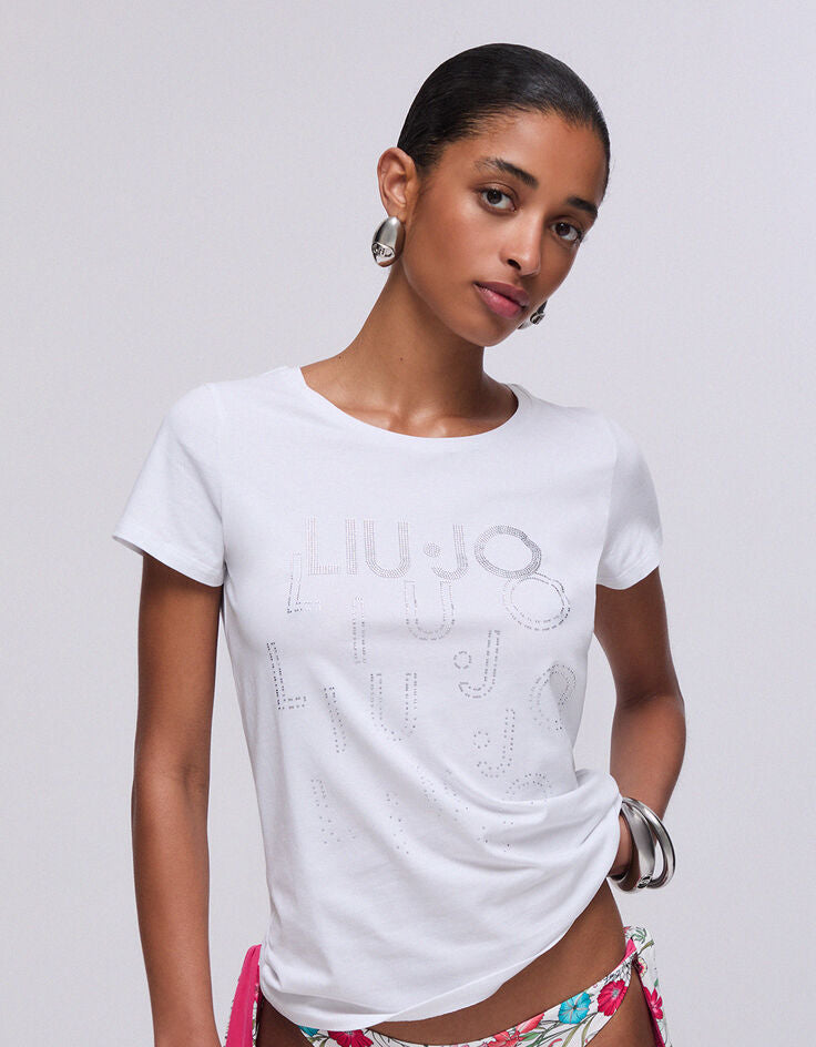 T-shirt_Liu_Jo_logo_strass_bianca