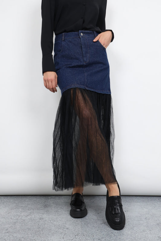 Susy mix gonna denim e tullè - Premium GONNA from SUSY MIX - Just €59.90! Shop now at Amaltea