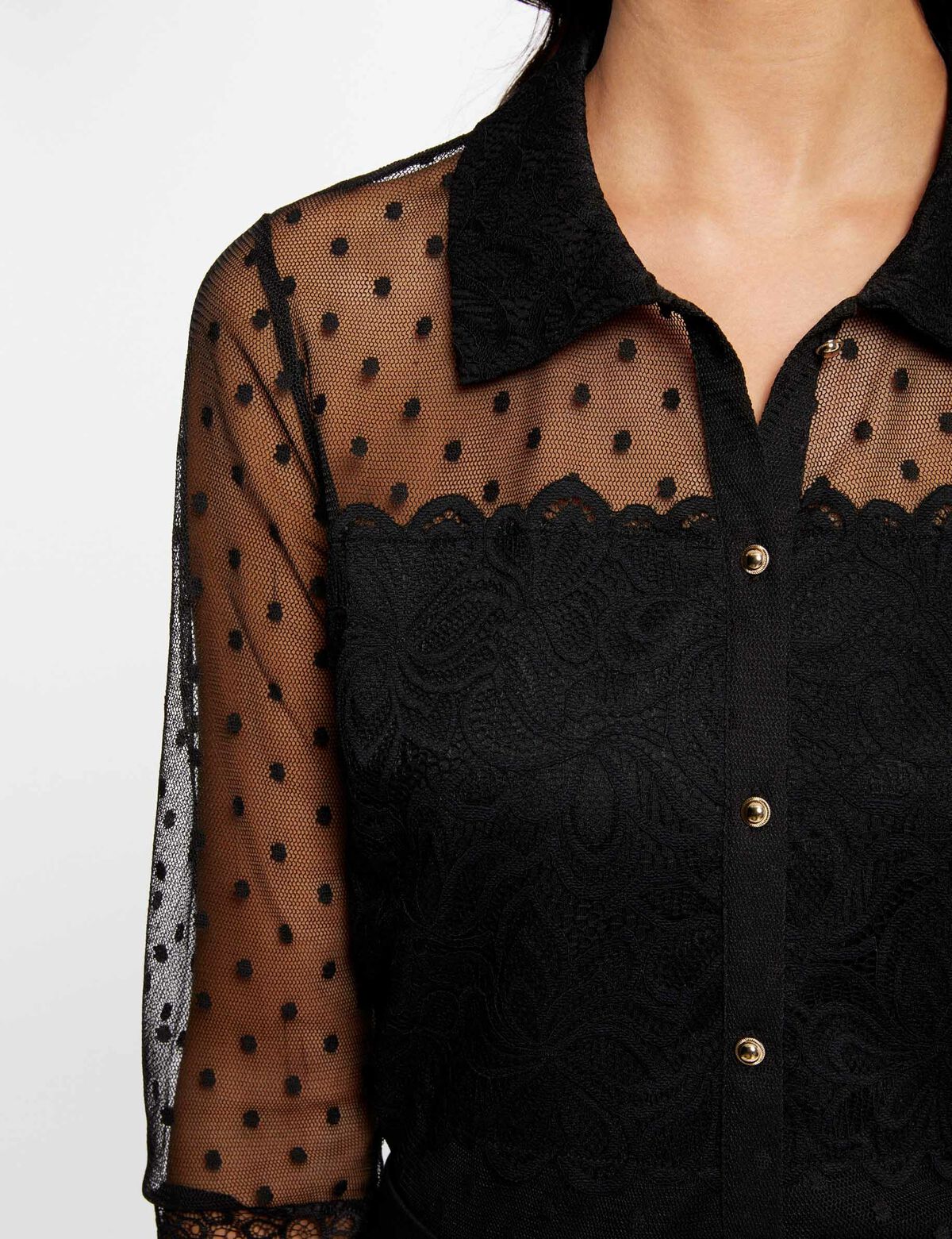 Morgan de toi camicia in pizzo nera laterale